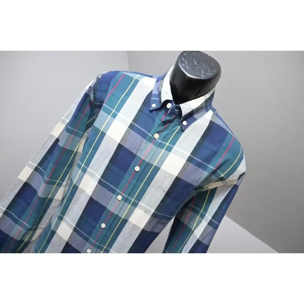 J‎ Crew Sunwashed Oxford Dress Shirt Plaid Long Sleeve Button Up Mens Size Large